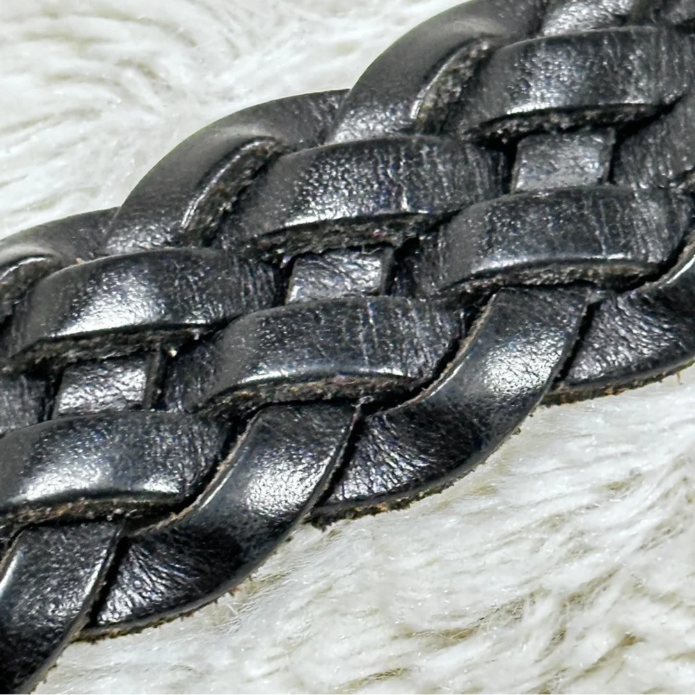 GAP Black Genuine Braided Leather  Belt Solid Brass Buckle, Adjustable EUC!